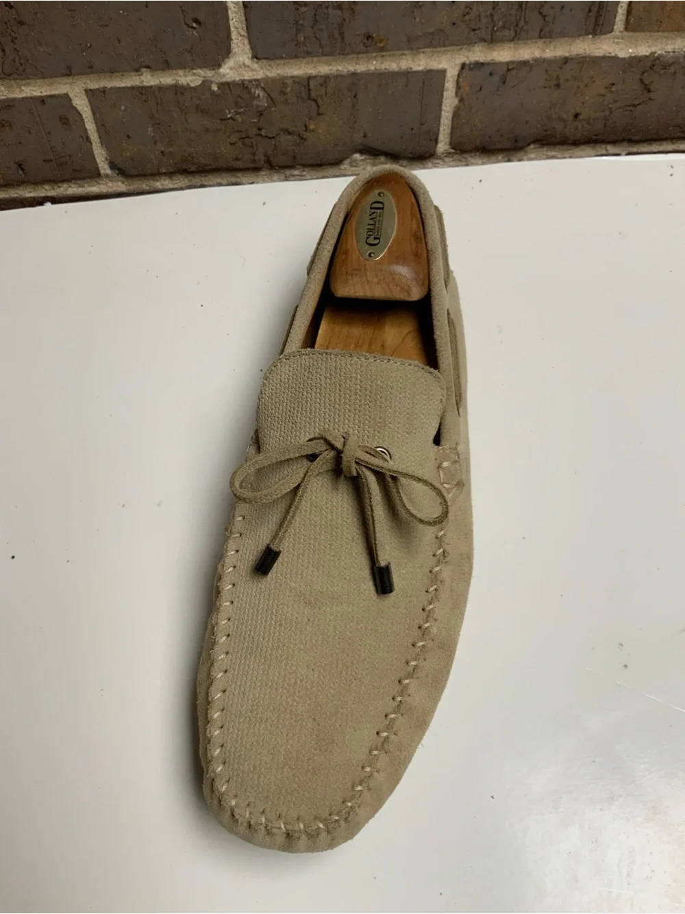 Zara Beige Suede Moccasin Loafer with Bow